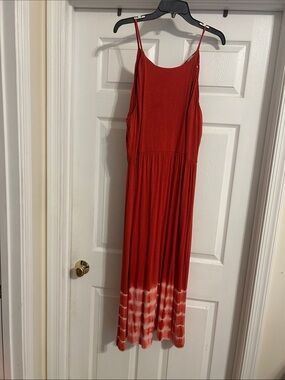 Loft Red Tie-Dye Hem Maxi Dress